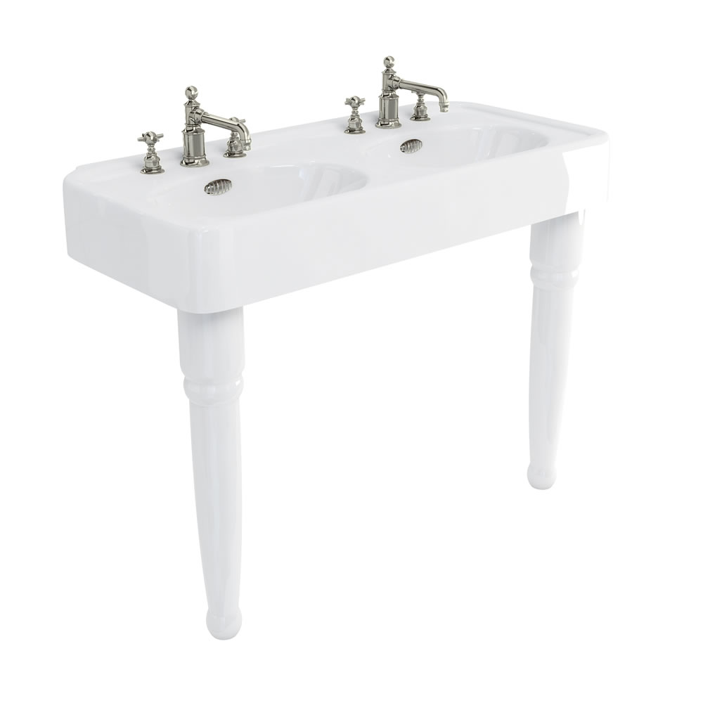 Arcade 1200mm basin with nickel overflow & ceramic console legs